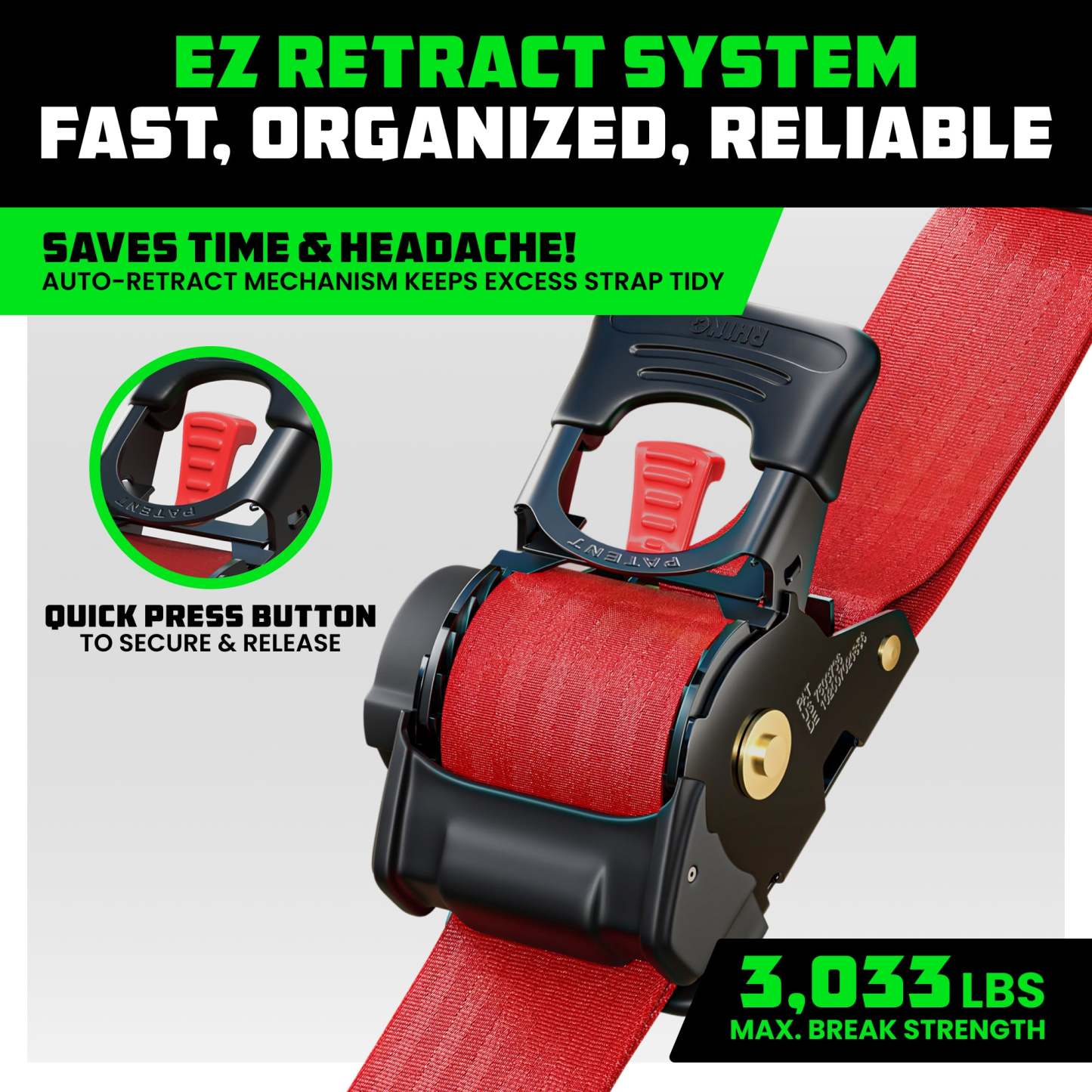 2" x 10' Retractable Ratchet Straps