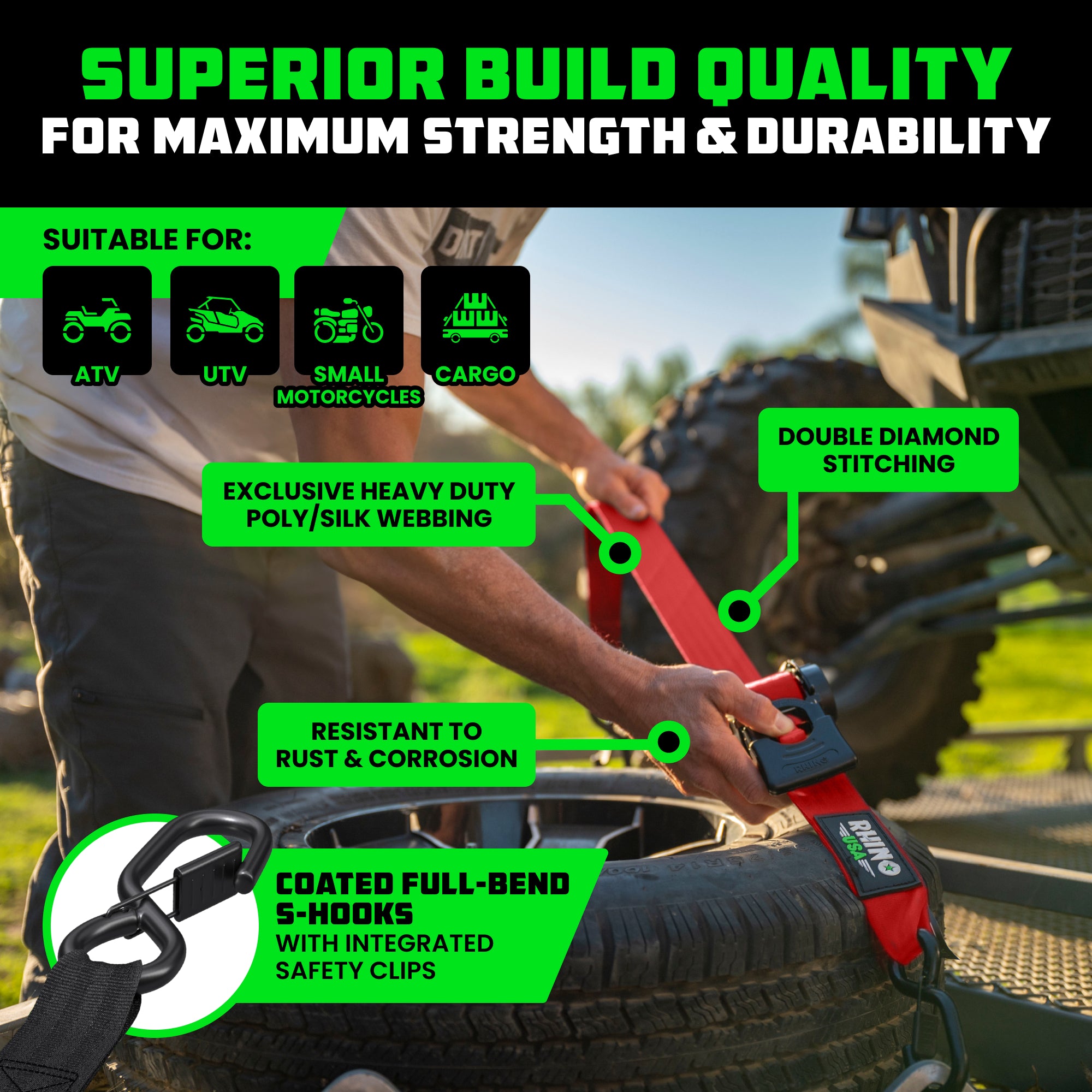 2" x 10' Retractable Ratchet Straps