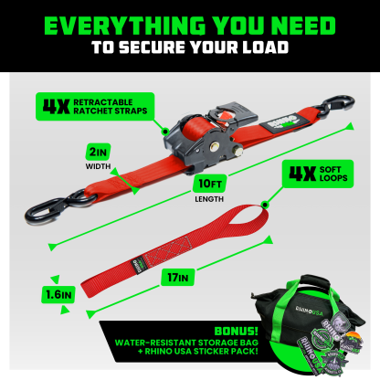 2" x 10' Retractable Ratchet Straps