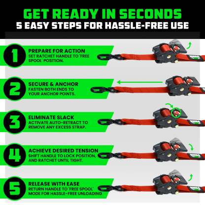 2" x 10' Retractable Ratchet Straps