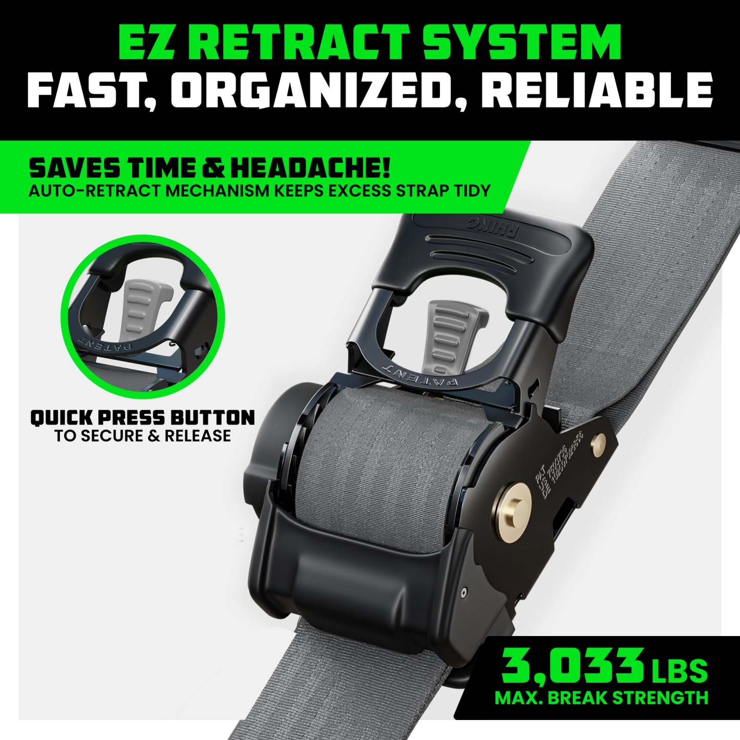 2" x 10' Retractable Ratchet Straps