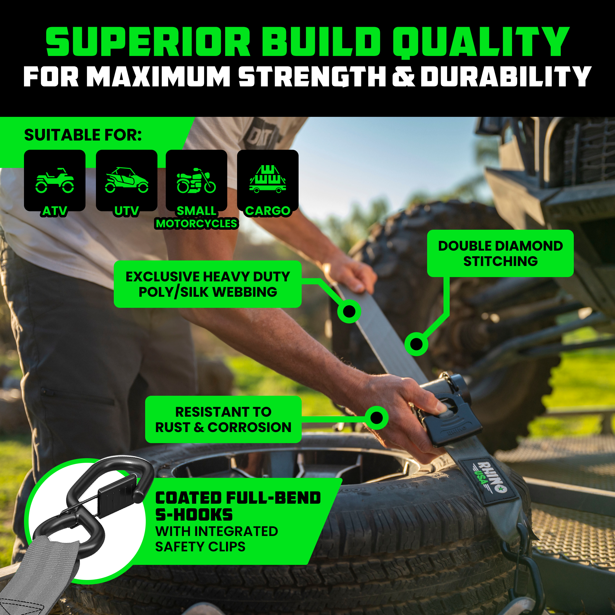 2" x 10' Retractable Ratchet Straps