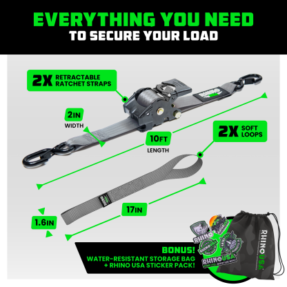 2" x 10' Retractable Ratchet Straps