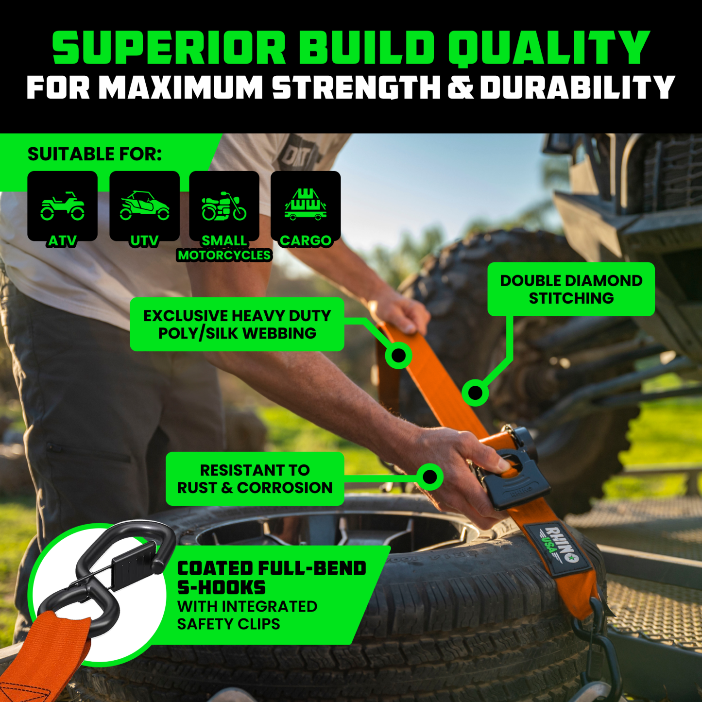 2" x 10' Retractable Ratchet Straps