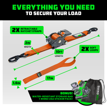 2" x 10' Retractable Ratchet Straps