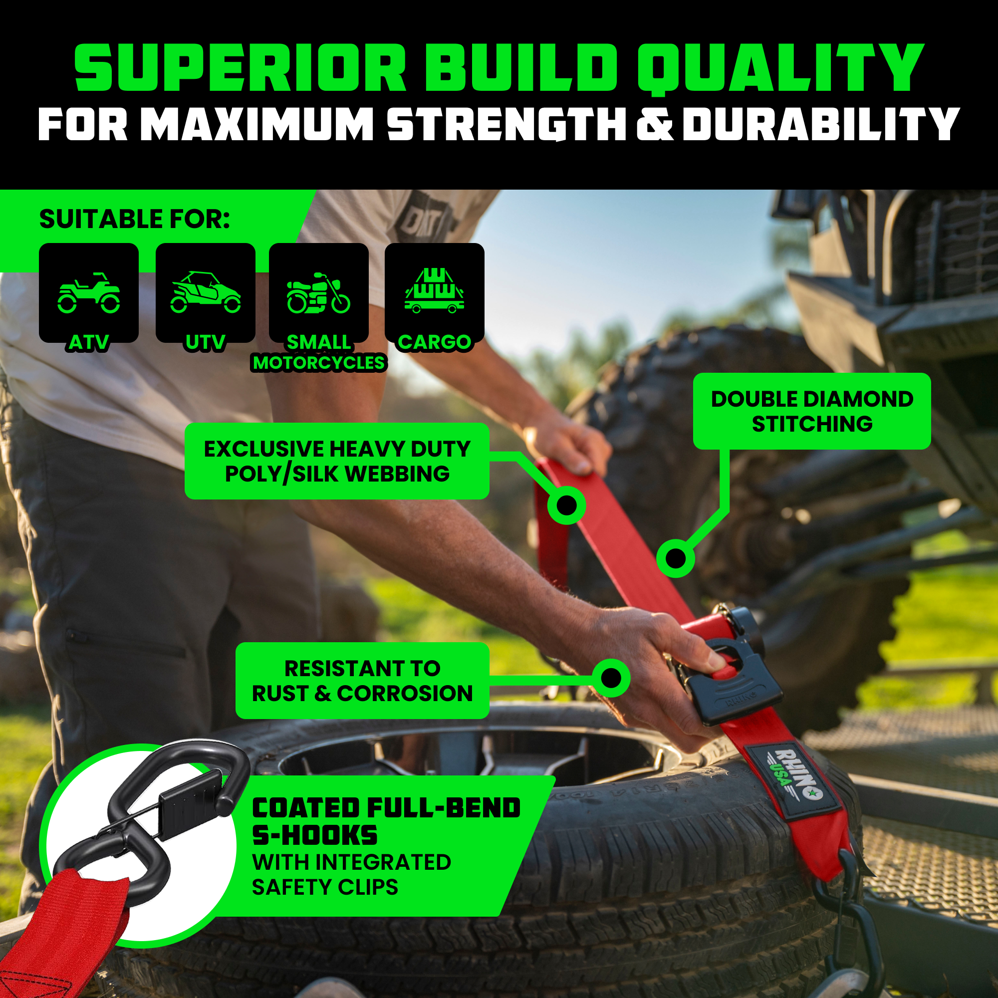 2" x 10' Retractable Ratchet Straps