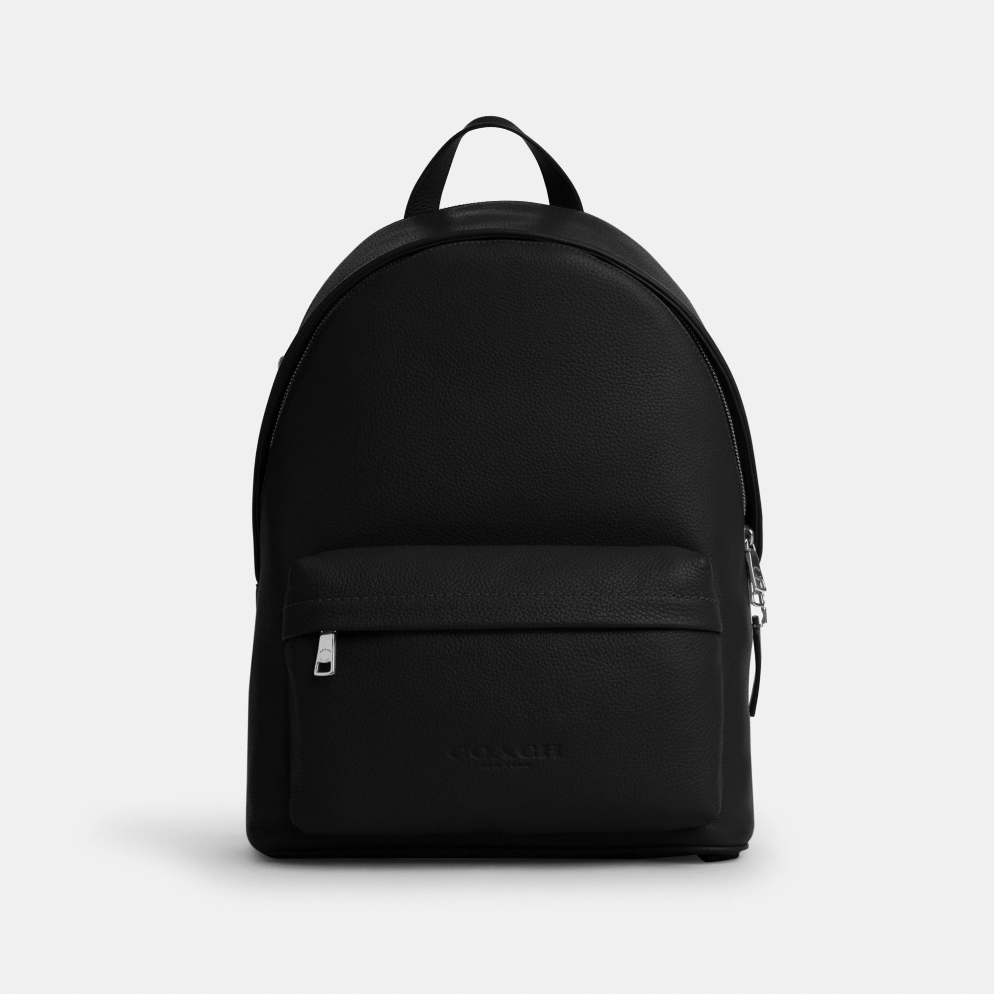 COACH®,Taylor Backpack,Polyester,Recycled Polyester,Leather,Backpack,Lined,Sustainable,Suitcase Sleeve,Casual,Black,Front View