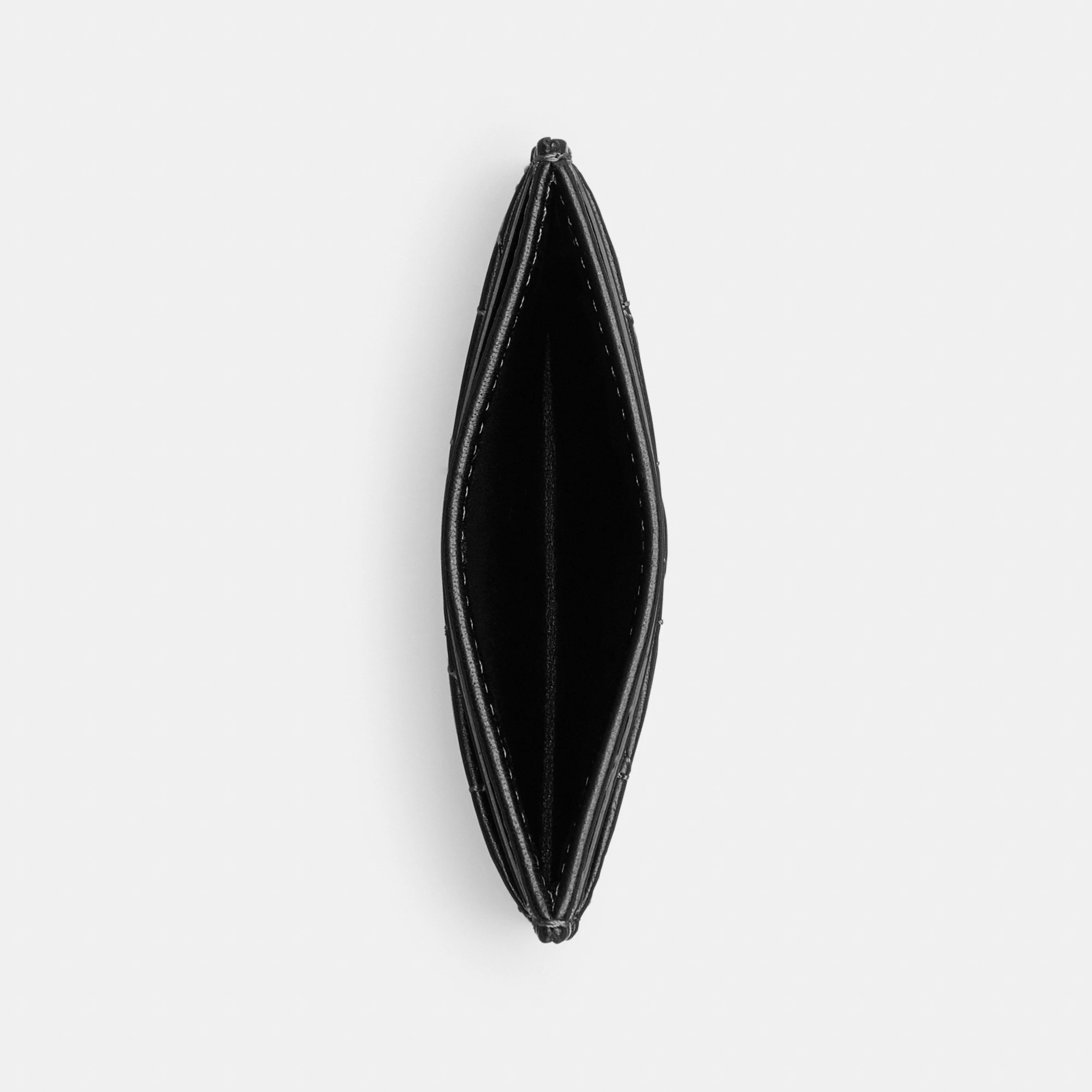 COACH®,Essential Card Case With Pillow Quilting,Leather,Card Case,Metal,Logo,Casual,Black,Inside View,Top View