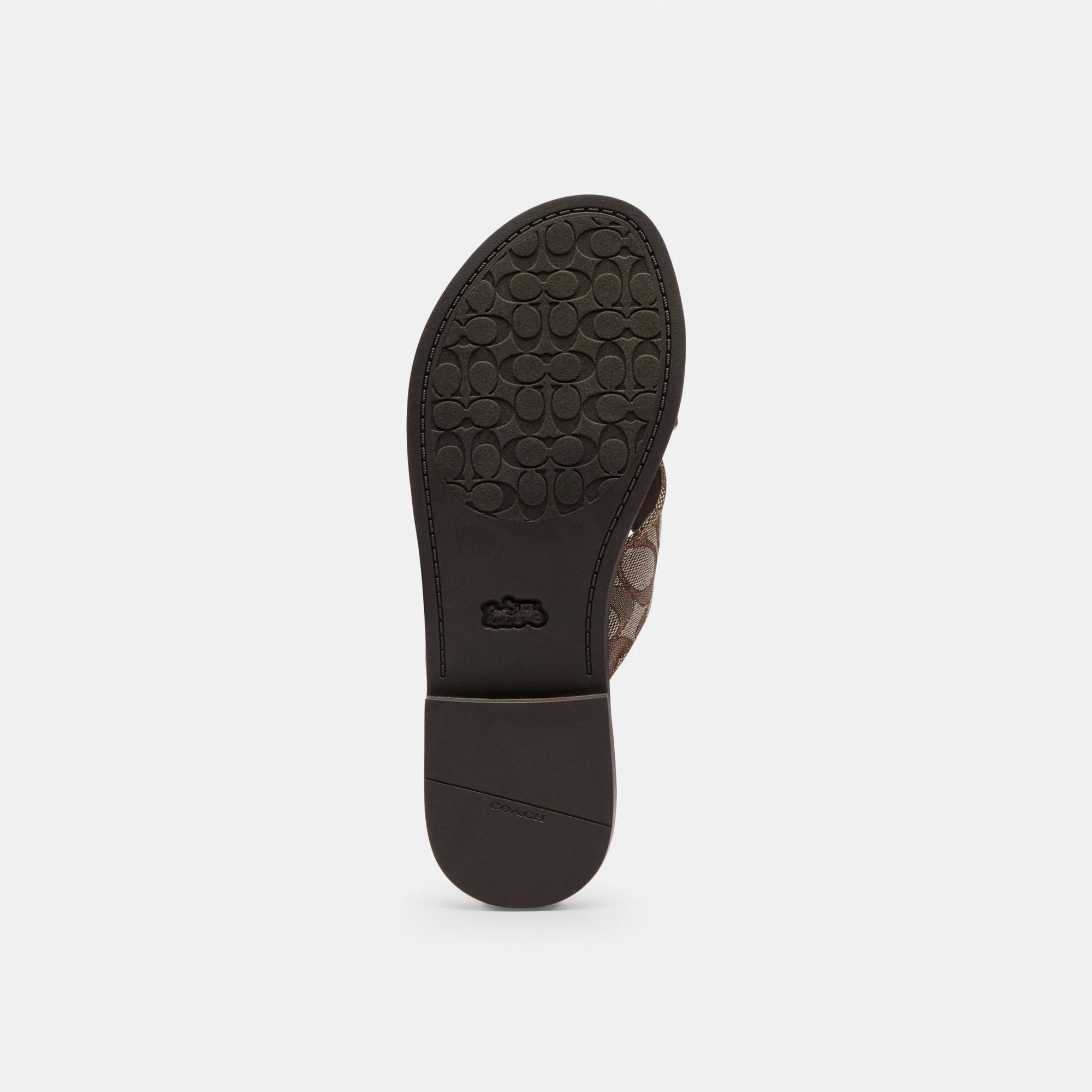 COACH®,Crisscross Buckle Sandal In Signature Jacquard,Polyester,Cotton,Sandals,Fabric,Metal,Sustainable,Casual,Brown,Outsole View
