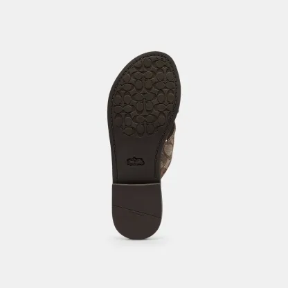 COACH®,Crisscross Buckle Sandal In Signature Jacquard,Polyester,Cotton,Sandals,Fabric,Metal,Sustainable,Casual,Brown,Outsole View