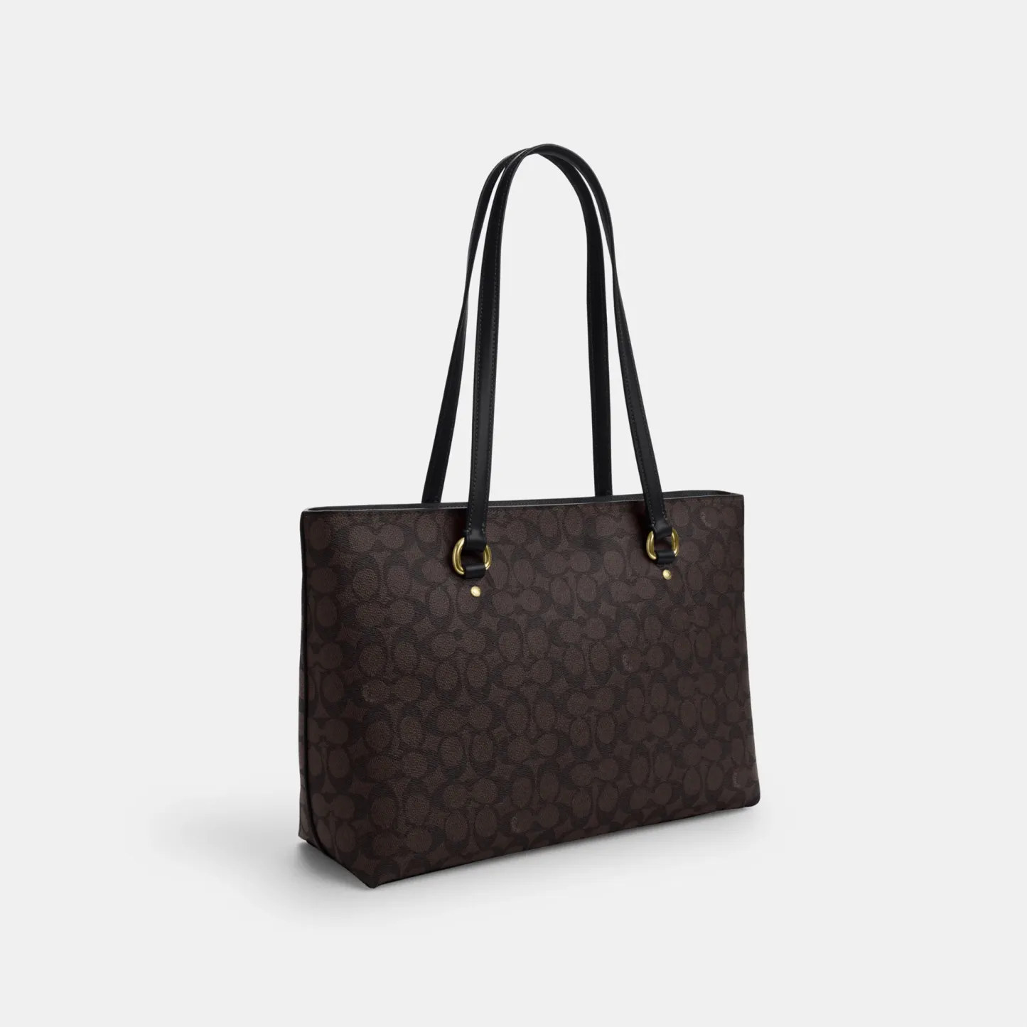COACH®,Station Tote Bag In Signature Canvas,Canvas,Fabric,Mixed Media,Leather,Tote,Logo,Pattern,Luggage Tag,Lined,Silver M...,Multi Color,Angle View