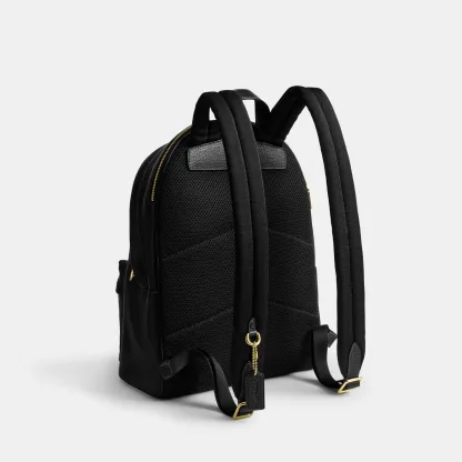 COACH®,Taylor Small Backpack,Recycled Polyester,Leather,Lining Recycled Polyester,Polyester,Backpack,Metal,Logo,Lined,Padd...,Black,Angle View