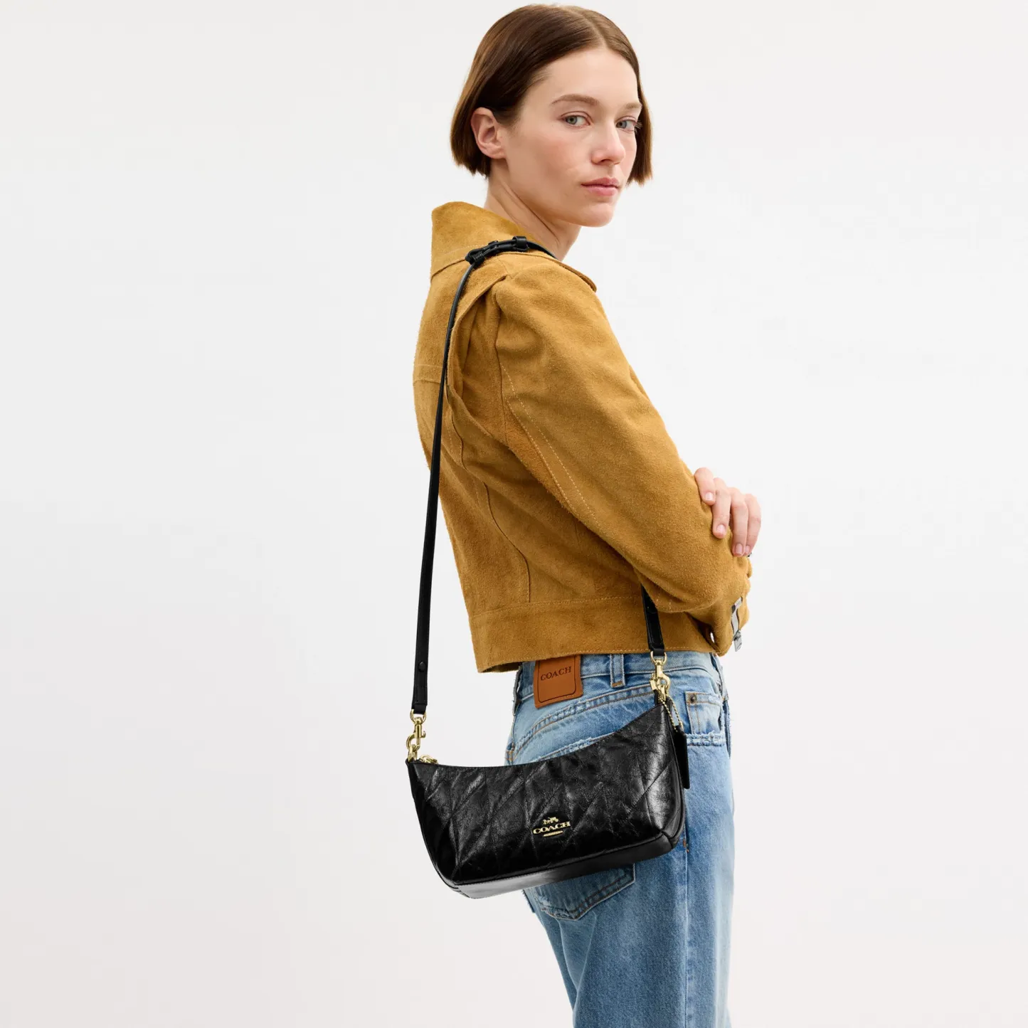 COACH®,Caitlin Shoulder Bag With Quilting,Lining Recycled Polyester,Recycled Polyester,Shoulder Bag,Logo,Chain Detail,Shou...,Black