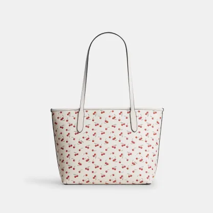 COACH®,Medium City Tote Bag With Cherry Print,,Back View