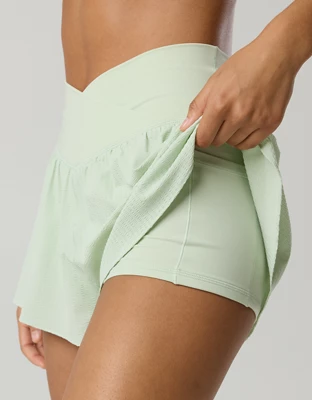 OFFLINE By Aerie Real Me Seersucker Crossover Flowy Short - Overcast Green