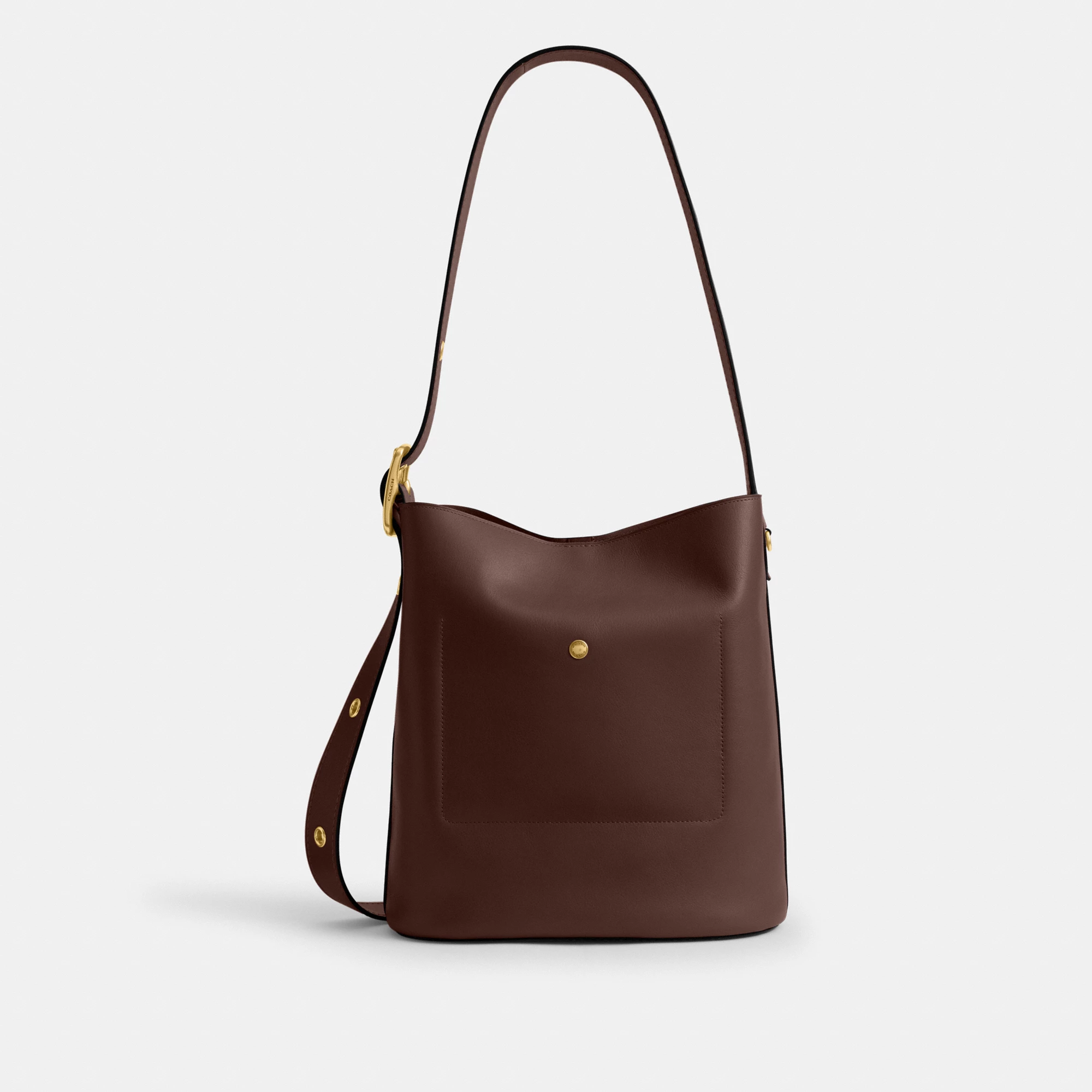 COACH®,Bleecker Bucket Bag,Leather,Bucket,Adjustable,Gold Metal,Casual,Brown,Back View