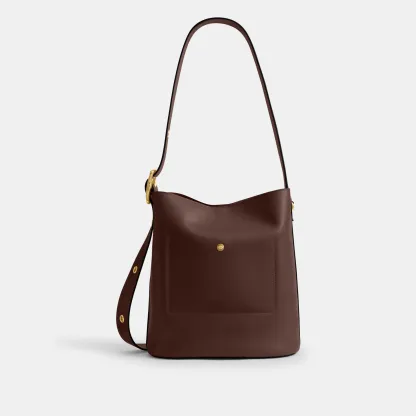 COACH®,Bleecker Bucket Bag,Leather,Bucket,Adjustable,Gold Metal,Casual,Brown,Back View