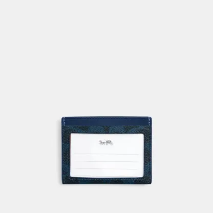 COACH®,Slim Id Card Case In Signature Canvas,Card Case,Color Block,Casual, Father's Day,Blue,Back View