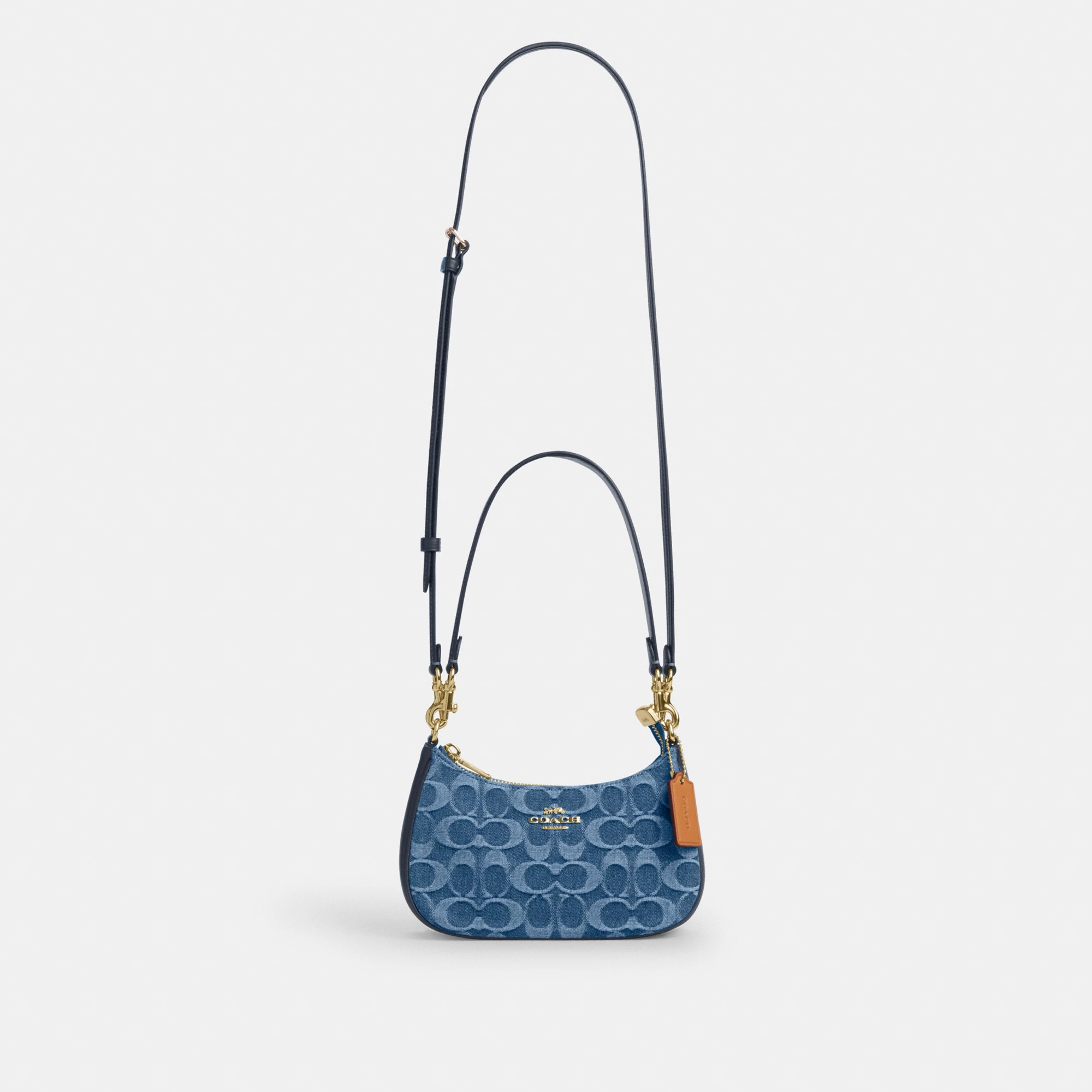 COACH®,Teri Mini Crossbody Bag In Signature Denim,Cotton,Denim,Leather,Shoulder Bag,Metal,Logo,Casual,Navy