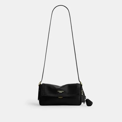 COACH®,Etta Small Flap Shoulder Bag,Recycled Polyester,Shoulder Bag,Logo,Compact,2 in 1,Sustainable,Adjustable,Gold Metal,...,Black