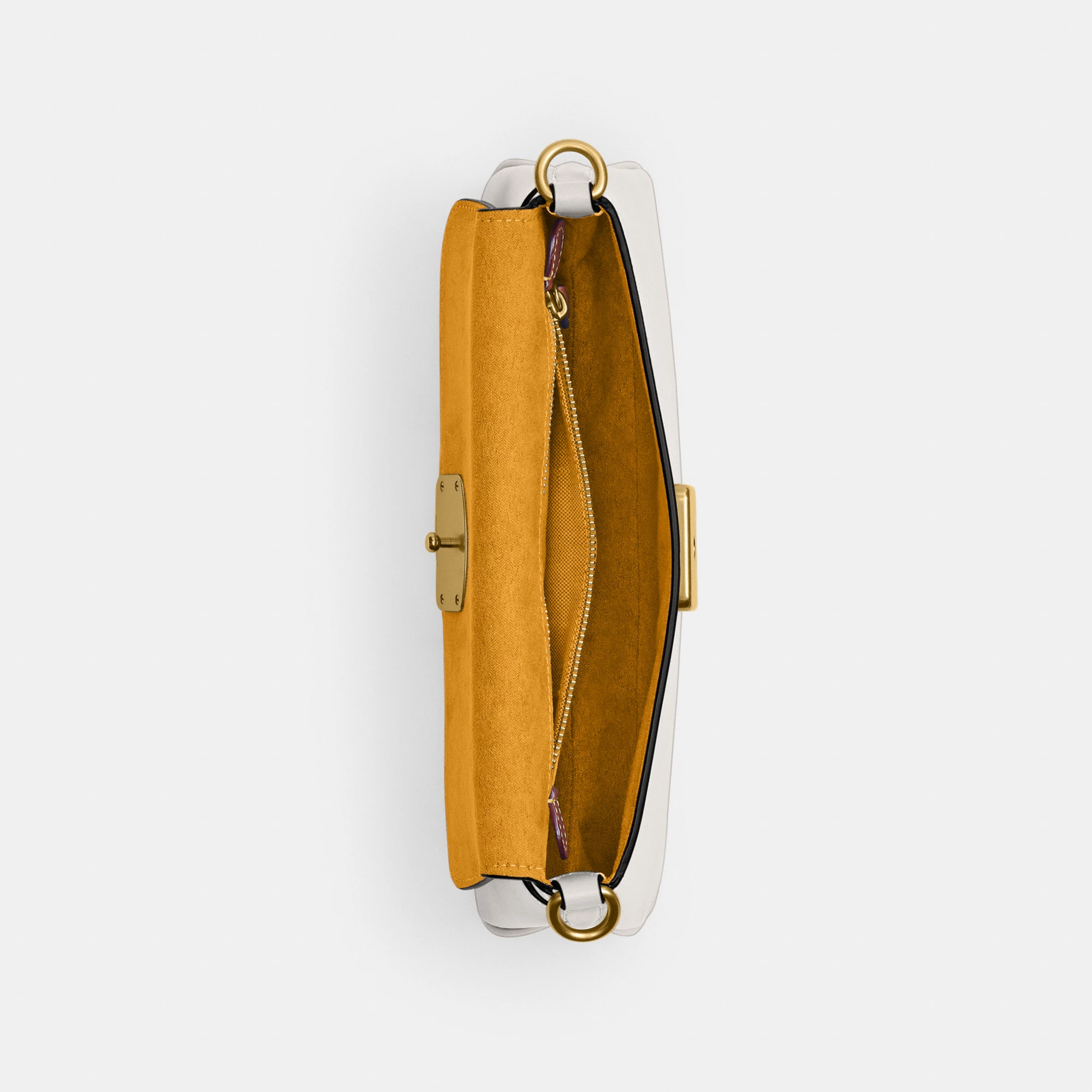 COACH®,Jet Shoulder Bag,Calfskin Leather,Shoulder Bag,Logo,Metal,Gold Metal,Casual,White,Inside View,Top View
