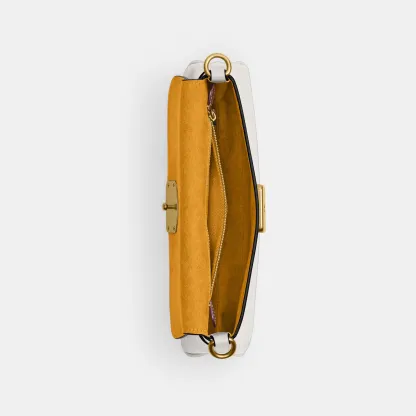 COACH®,Jet Shoulder Bag,Calfskin Leather,Shoulder Bag,Logo,Metal,Gold Metal,Casual,White,Inside View,Top View