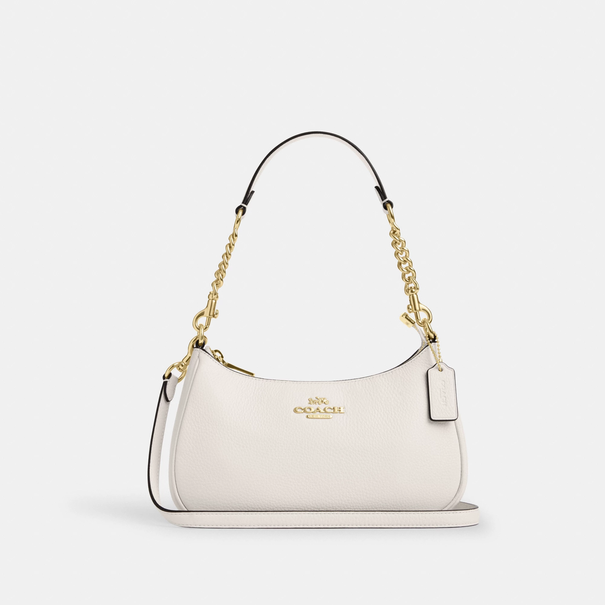 COACH®,Teri Shoulder Bag,Shoulder Bag,Chain Detail,Metal,Logo,Casual,White,Front View