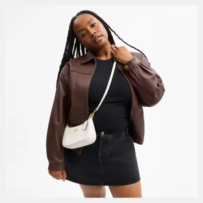 COACH®,Teri Mini Crossbody Bag,Leather,Recycled Polyester,Crossbody,Logo,Adjustable,Compact,Gold Metal,Casual,White