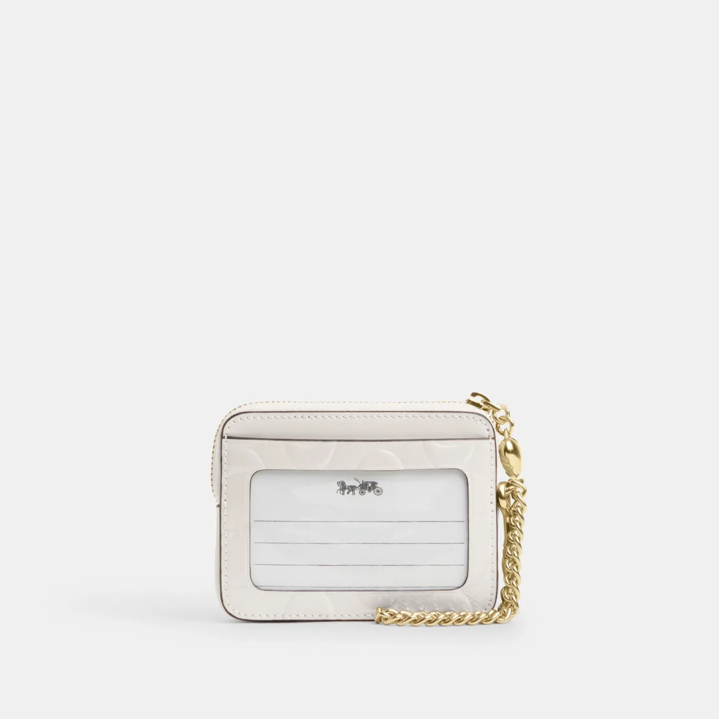 COACH®,Zip Card Case In Signature Leather With Heart Charm,Leather,Card Case,Coin,Chain Detail,Embossed,Logo,Casual,Cream,Back View