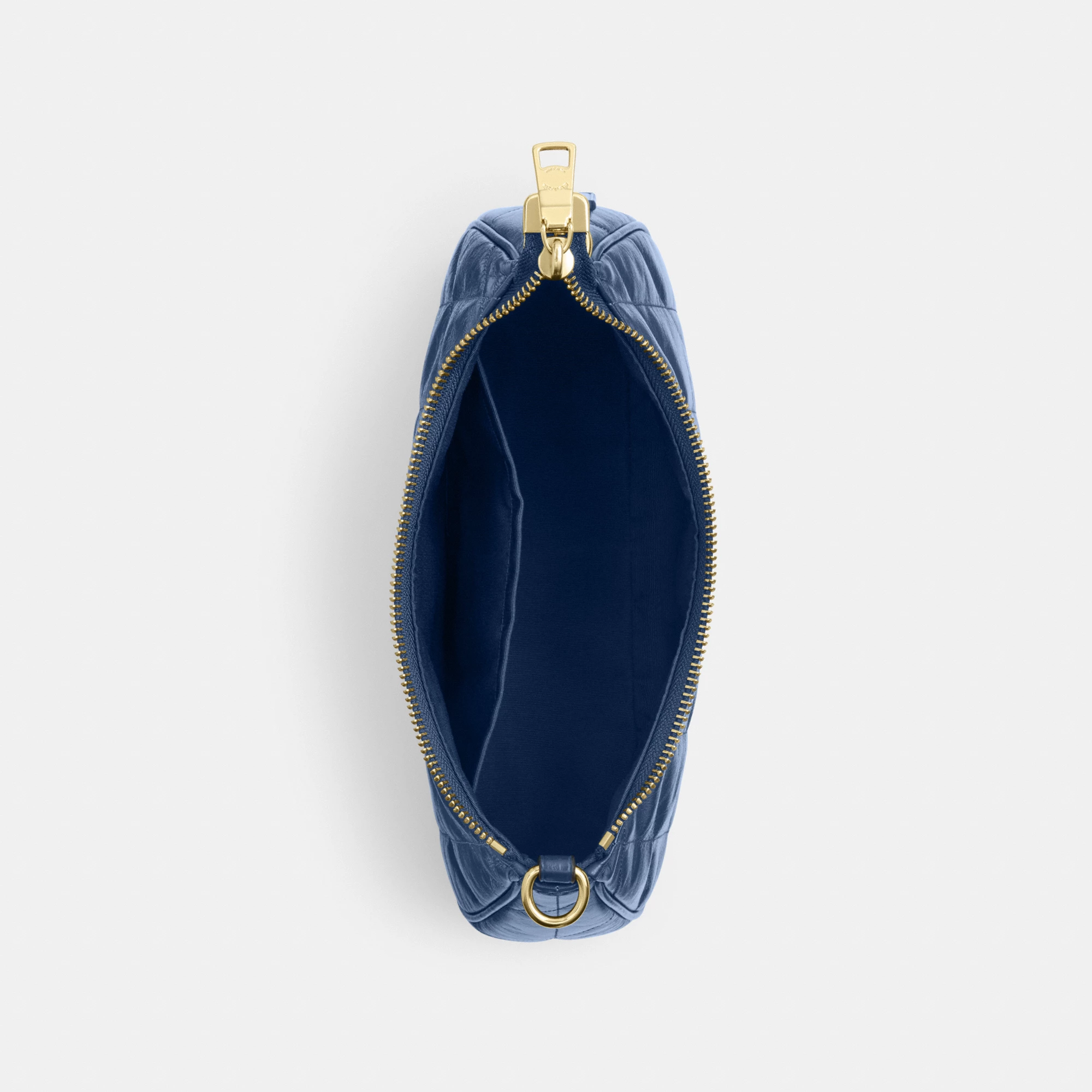 COACH®,Teri Shoulder Bag With Quilting,Recycled Polyester,Leather,Shoulder Bag,Metal,Logo,Silver Metal,Casual,Blue,Inside View,Top View