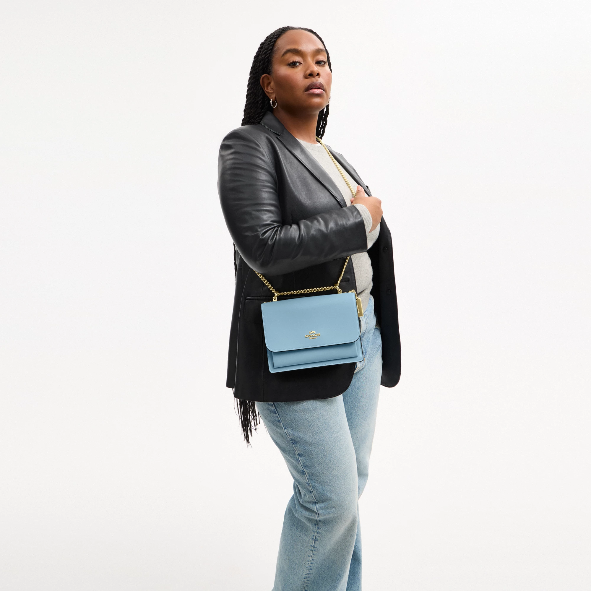 COACH®,Klare Crossbody Bag,Calfskin Leather,Leather,Crossbody,Metal,Logo,Luggage Tag,Adjustable,Lined,Compact,Gold Metal,D...,Blue