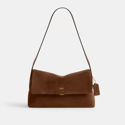 COACH®,Chelsea Shoulder Bag 30,Suede,Leather,Shoulder Bag,Brass,Casual,Brown,Front View