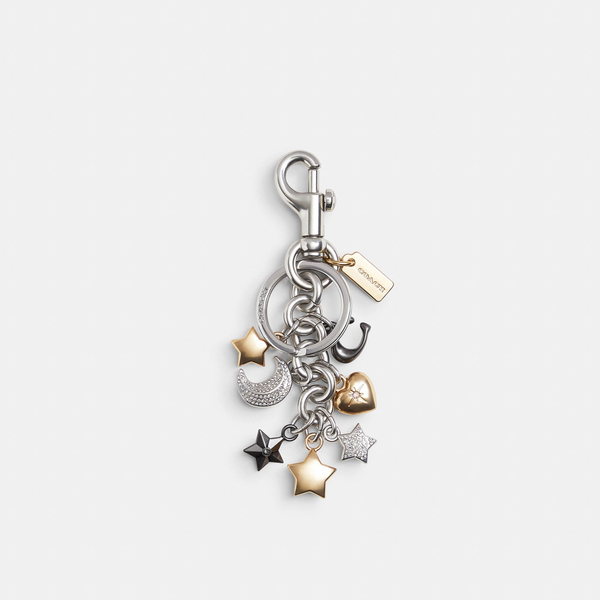 COACH®,Star Cluster Bag Charm,Bag Charm,Crystal,Metal Material,Logo,3D Embellishment,Gold Metal,Cream,Front View