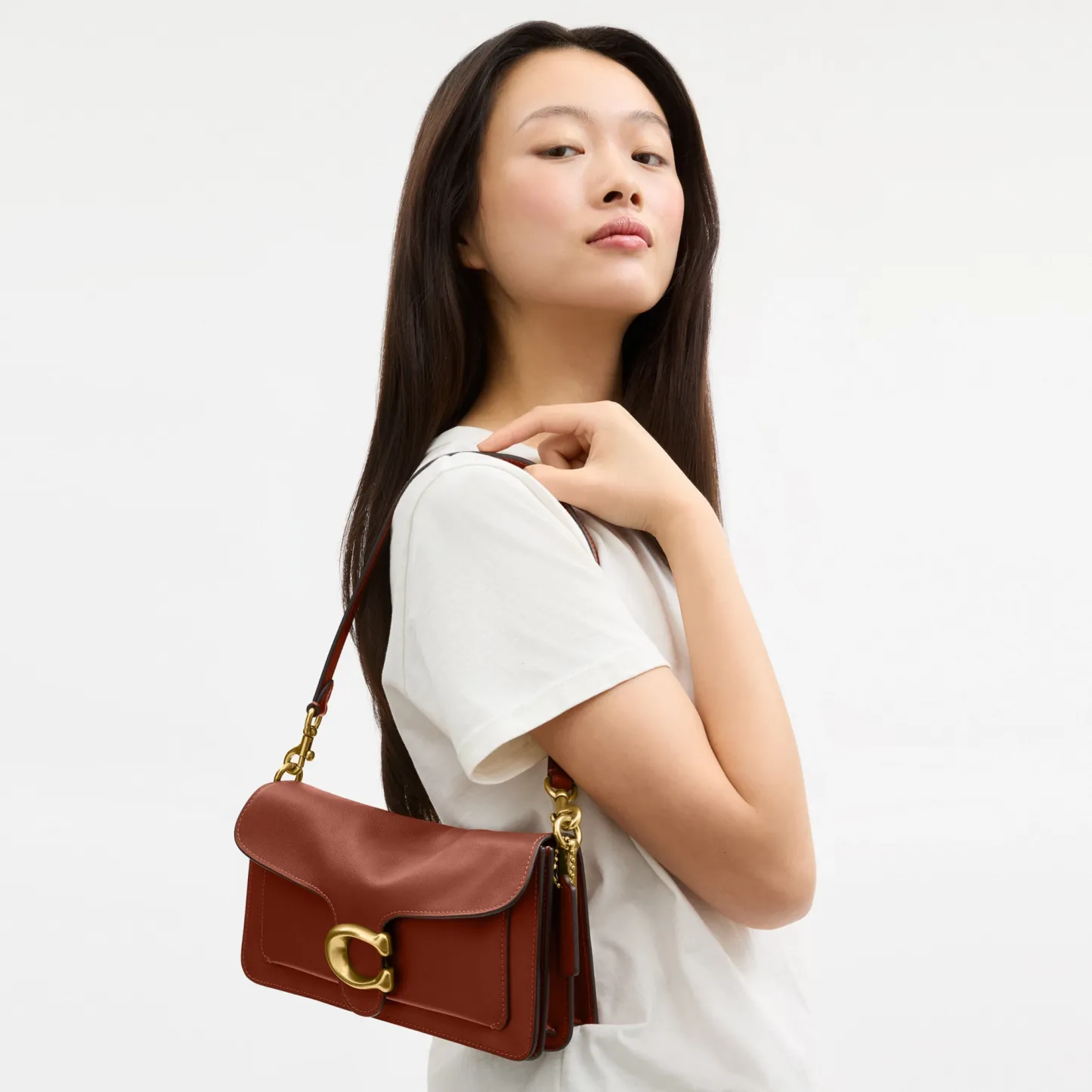 COACH®,Tabby Shoulder Bag 26,Leather,Shoulder Bag,Logo,Metal,Compact,Brass,Casual,Brown,Detail View