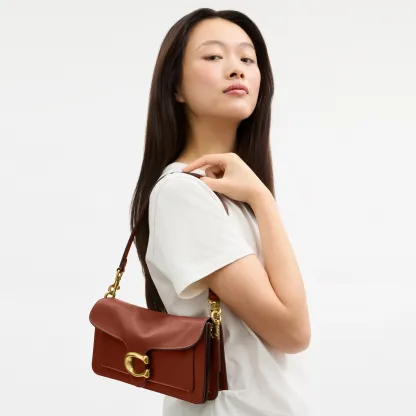 COACH®,Tabby Shoulder Bag 26,Leather,Shoulder Bag,Logo,Metal,Compact,Brass,Casual,Brown,Detail View
