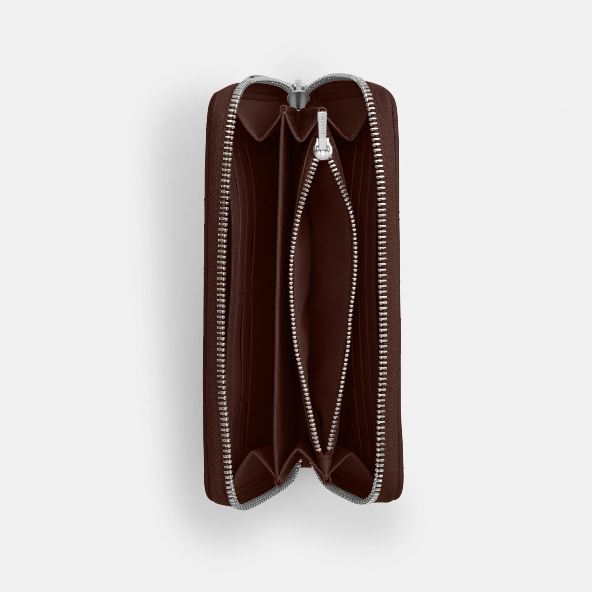COACH®,Long Zip Around Wallet With Quilting,Brown,Inside View,Top View