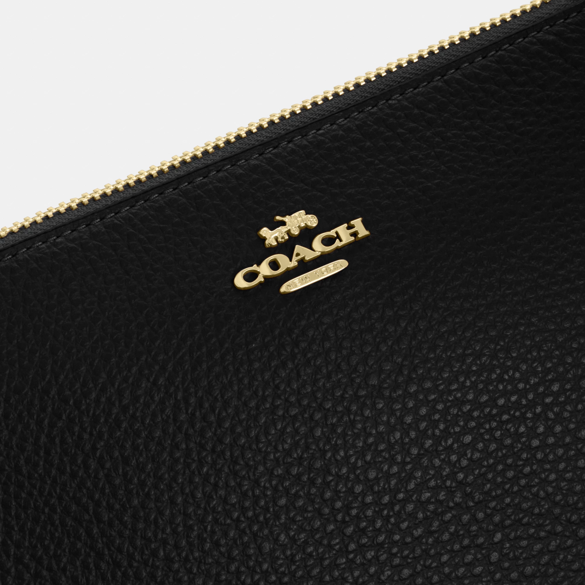 COACH®,Nolita 19,Leather,Pouch,Wristlet,Metal,Logo,Gold Metal,Casual,Black,Closer View