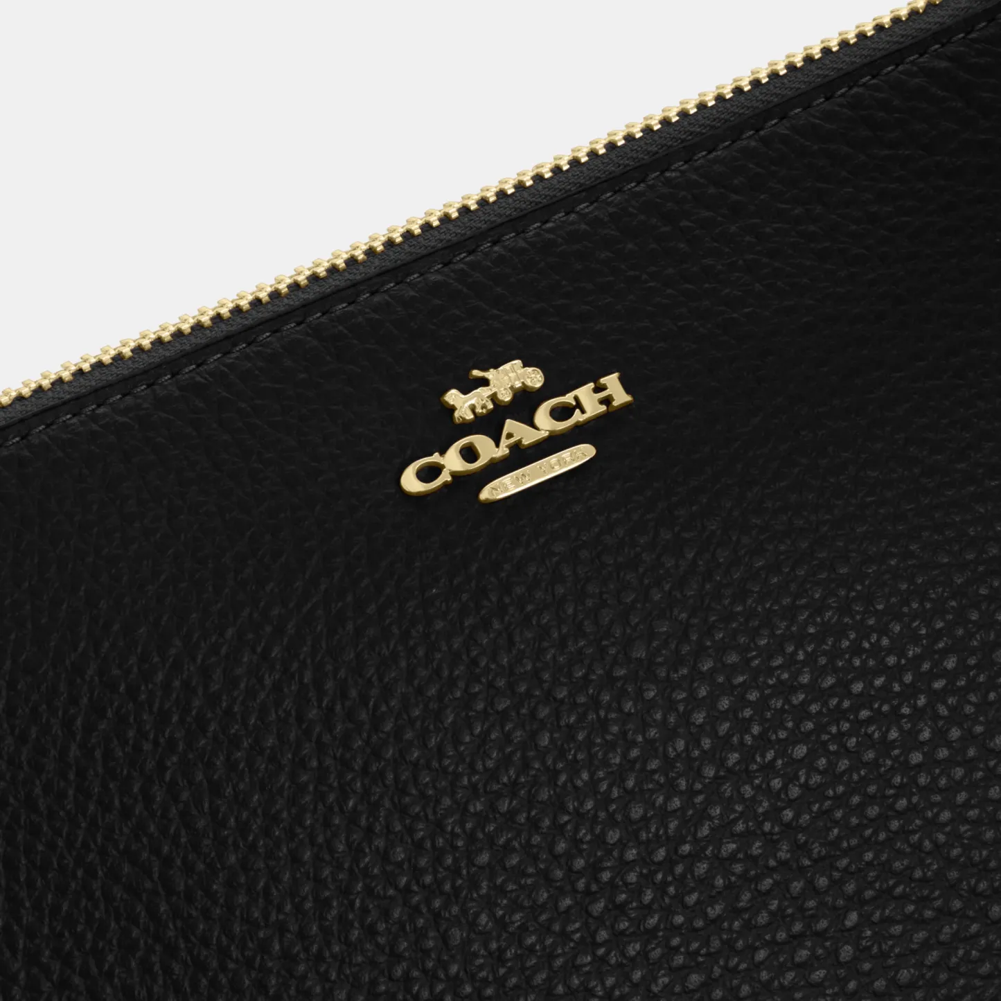 COACH®,Nolita 19,Leather,Pouch,Wristlet,Metal,Logo,Gold Metal,Casual,Black,Closer View