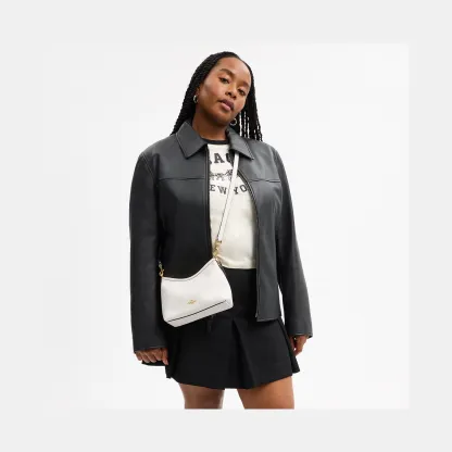 COACH®,Laurel Small Shoulder Bag,Leather,Shoulder Bag,Metal,Logo,Gold Metal,Casual,White