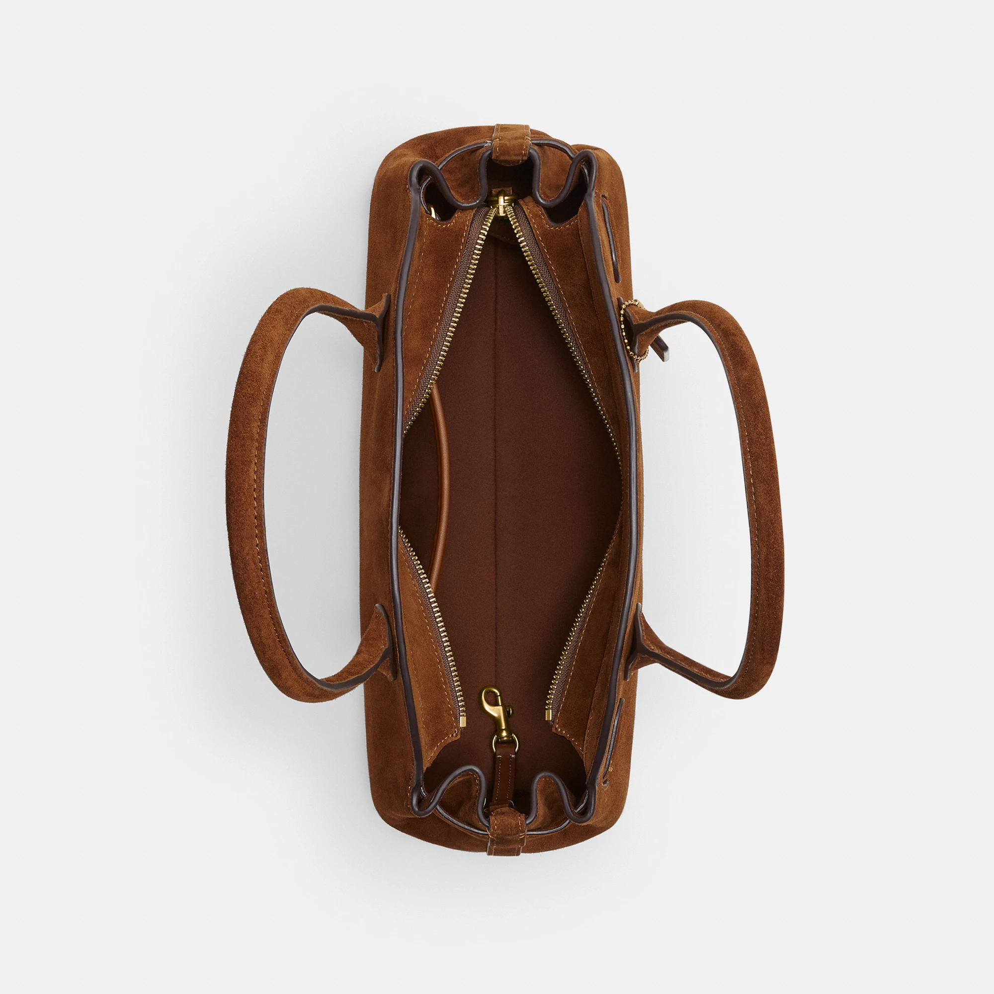 COACH®,Empire Carryall Bag 34,Suede,Shoulder Bag,Logo,Brass,Casual,Brown,Inside View,Top View