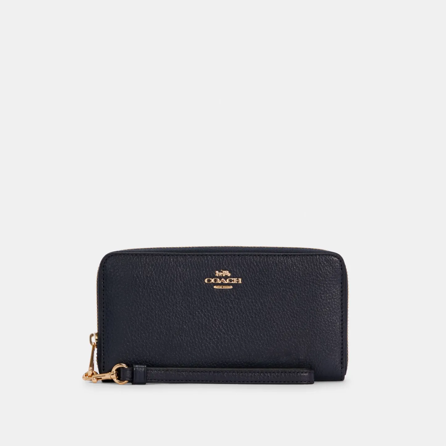 COACH®,Long Zip Around Wallet,Leather,Wristlet,Continental,Gold Metal,Casual,Black,Front View