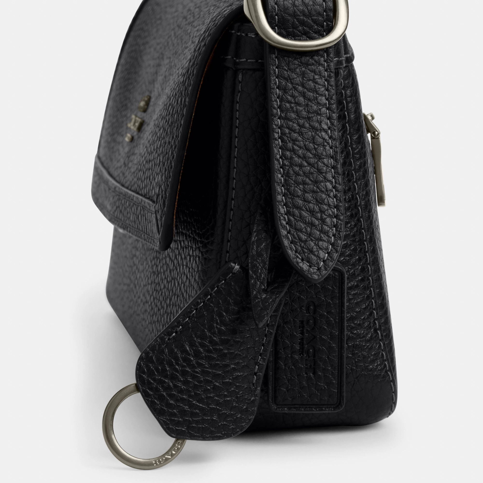 COACH®,Etta Small Flap Shoulder Bag,Leather,Shoulder Bag,Metal,Logo,Compact,Lined,Adjustable,Casual,Black,Closer View