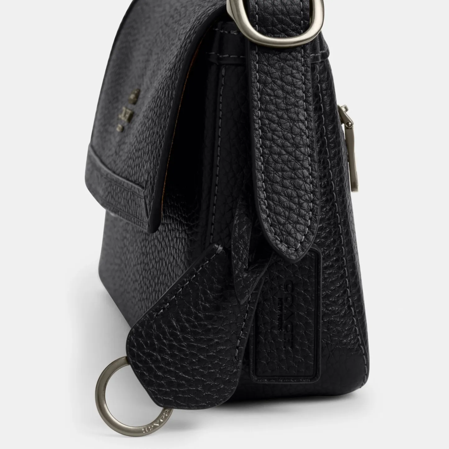 COACH®,Etta Small Flap Shoulder Bag,Leather,Shoulder Bag,Metal,Logo,Compact,Lined,Adjustable,Casual,Black,Closer View