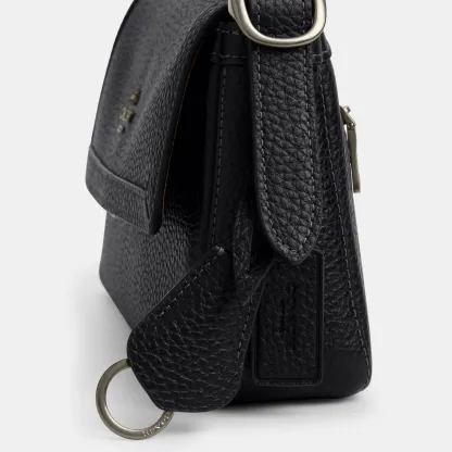 COACH®,Etta Small Flap Shoulder Bag,Leather,Shoulder Bag,Metal,Logo,Compact,Lined,Adjustable,Casual,Black,Closer View