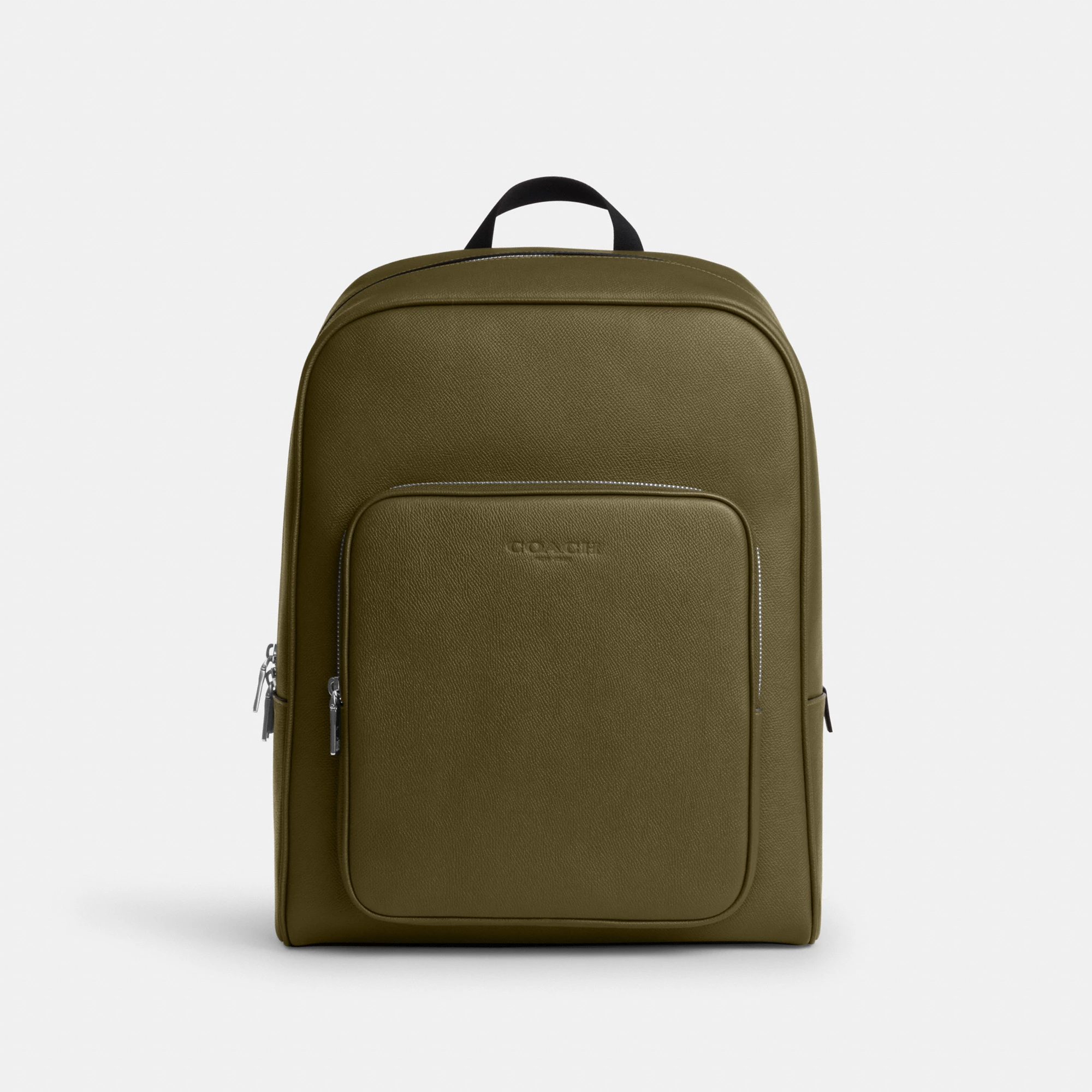 COACH®,Aiden Backpack,Recycled Polyester,Leather,Backpack,Logo,Sustainable,Adjustable,Suitcase Sleeve,Durable Fabric,Silve...,Olive,Front View