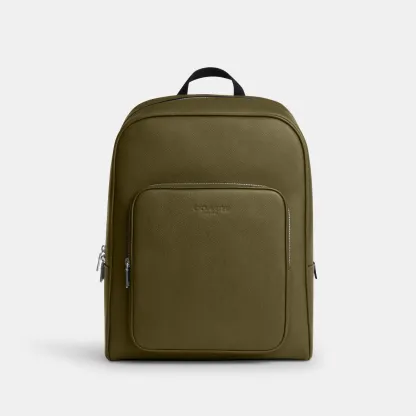 COACH®,Aiden Backpack,Recycled Polyester,Leather,Backpack,Logo,Sustainable,Adjustable,Suitcase Sleeve,Durable Fabric,Silve...,Olive,Front View