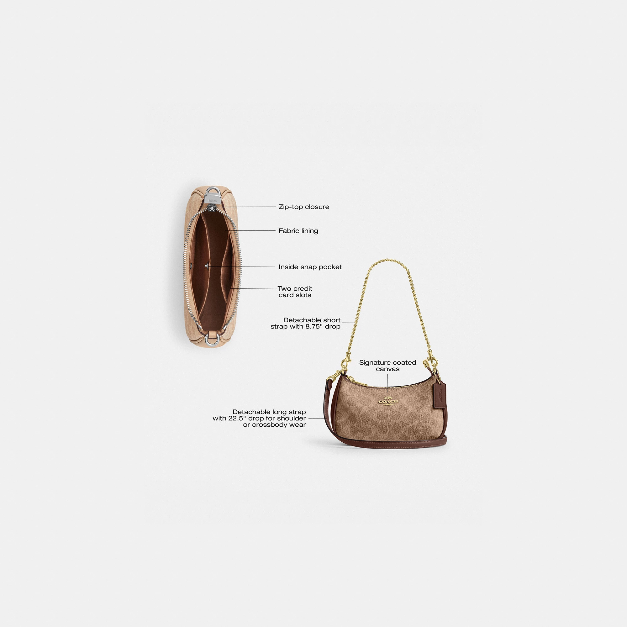 COACH®,Teri Mini Crossbody Bag In Signature Canvas,Polyester,Canvas,Recycled Polyester,Shoulder Bag,Adjustable,2 in 1,Vega...,Brown