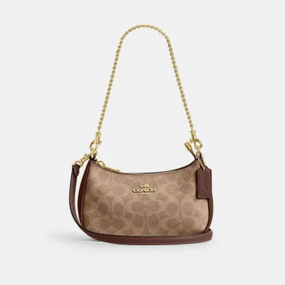 COACH®,Teri Mini Crossbody Bag In Signature Canvas,Polyester,Canvas,Recycled Polyester,Shoulder Bag,Adjustable,2 in 1,Vega...,Brown,Front View