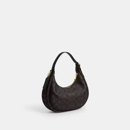 COACH®,Emily Shoulder Bag In Signature Canvas,Leather,Recycled Polyester,Canvas,Shoulder Bag,Metal,Pendant,Piping,Logo,Sus...,Black,Angle View