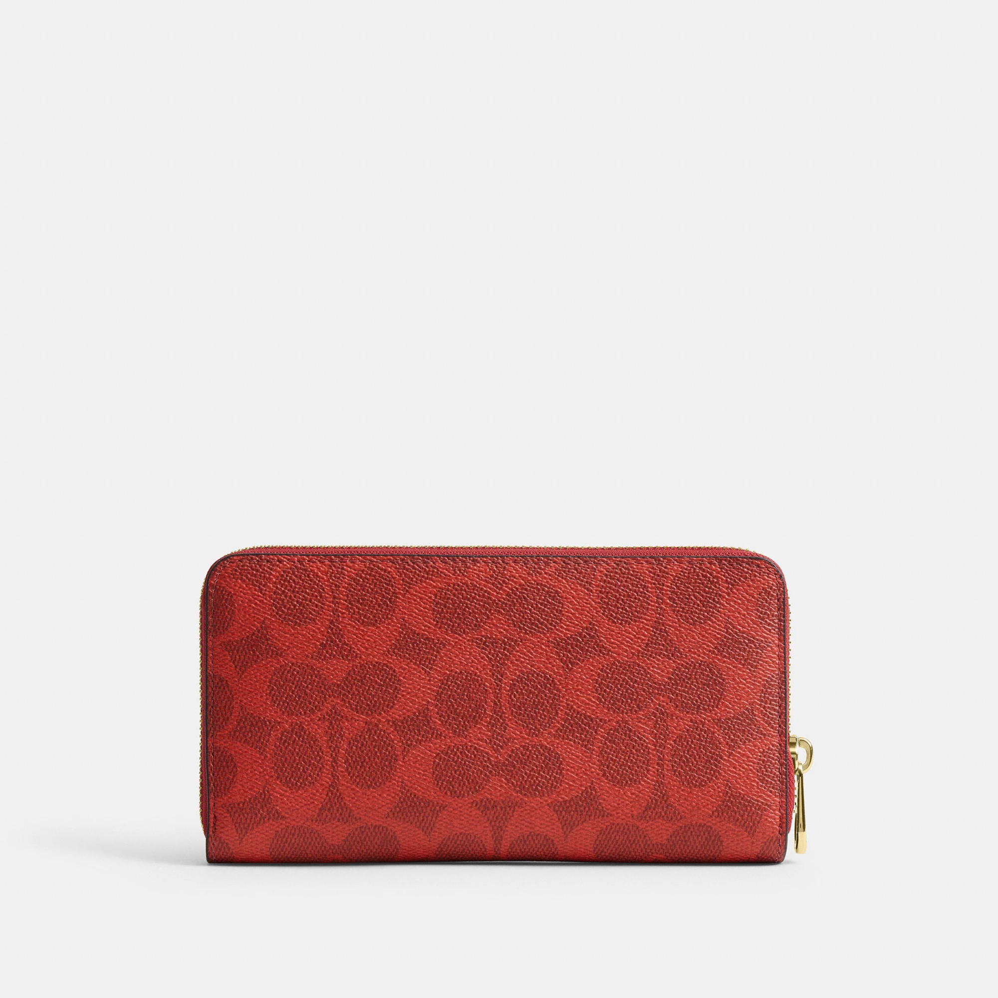 COACH®,Long Zip Around Wallet In Signature Canvas,Continental,Coin,Sustainable,Casual,Red,Back View